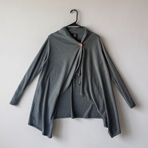 Bobeau Gray Open Drape Cardigan with Button Accent